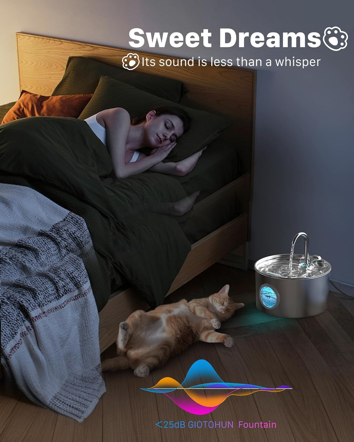 Cat Water Fountain Stainless Steel: 74Oz/2.2L Cat Fountain for Drinking - Pet Water Fountain for Cats inside - Quiet Cats Water Bowl Dispenser - Kitty Drinking Fountains - for Pets& Small Animals