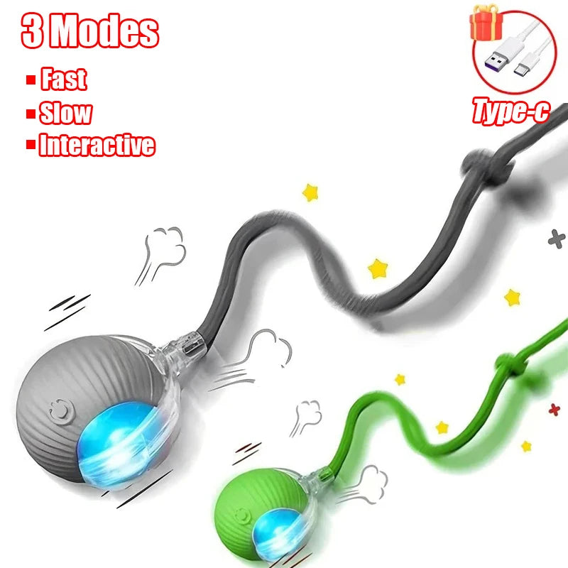 New Cat Interactive Ball Toy Automatic Rolling Ball Faux Tail Rechargeable Smart Pet Electric Toy Dog Cat Training Imitate Mouse