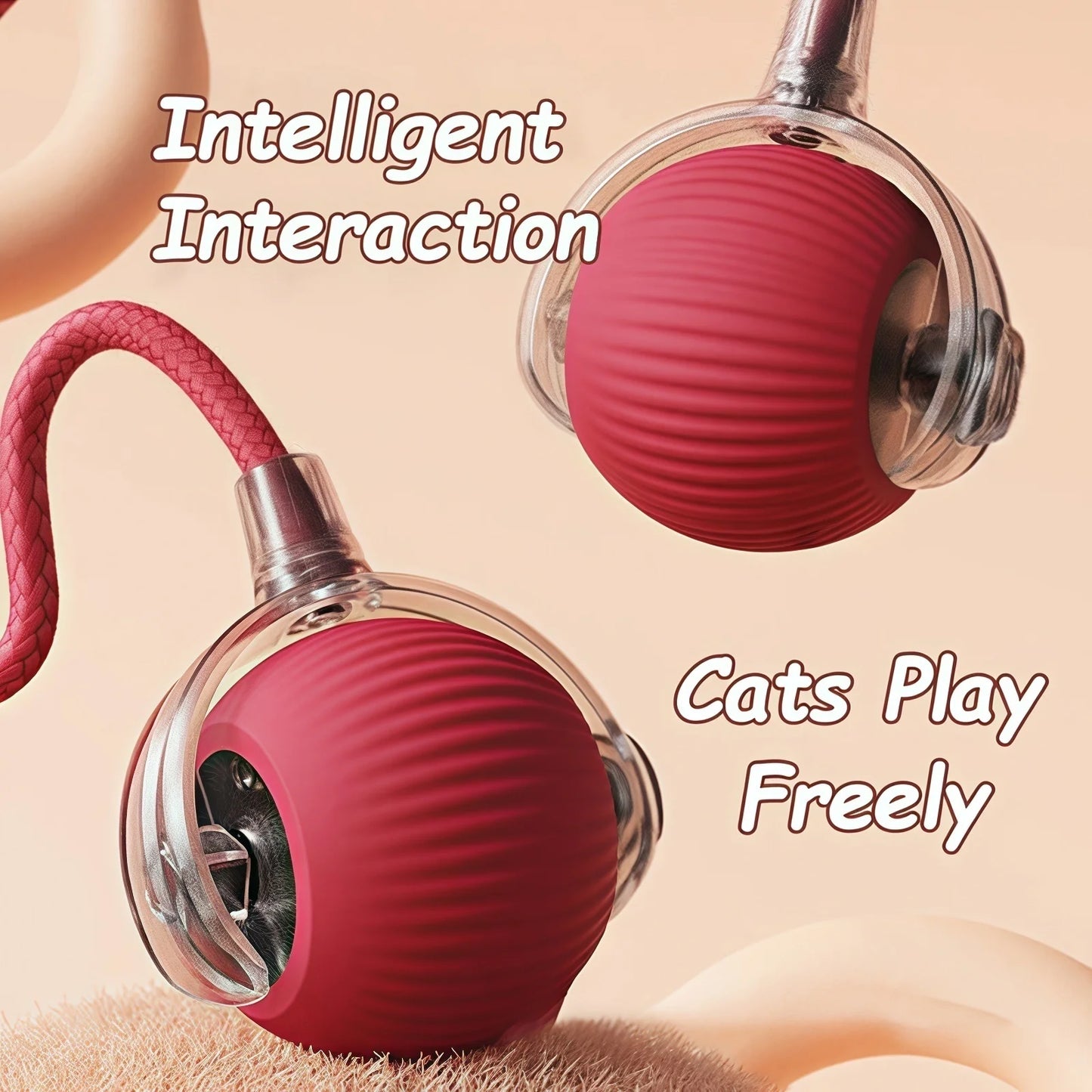 New Cat Interactive Ball Toy Automatic Rolling Ball Faux Tail Rechargeable Smart Pet Electric Toy Dog Cat Training Imitate Mouse