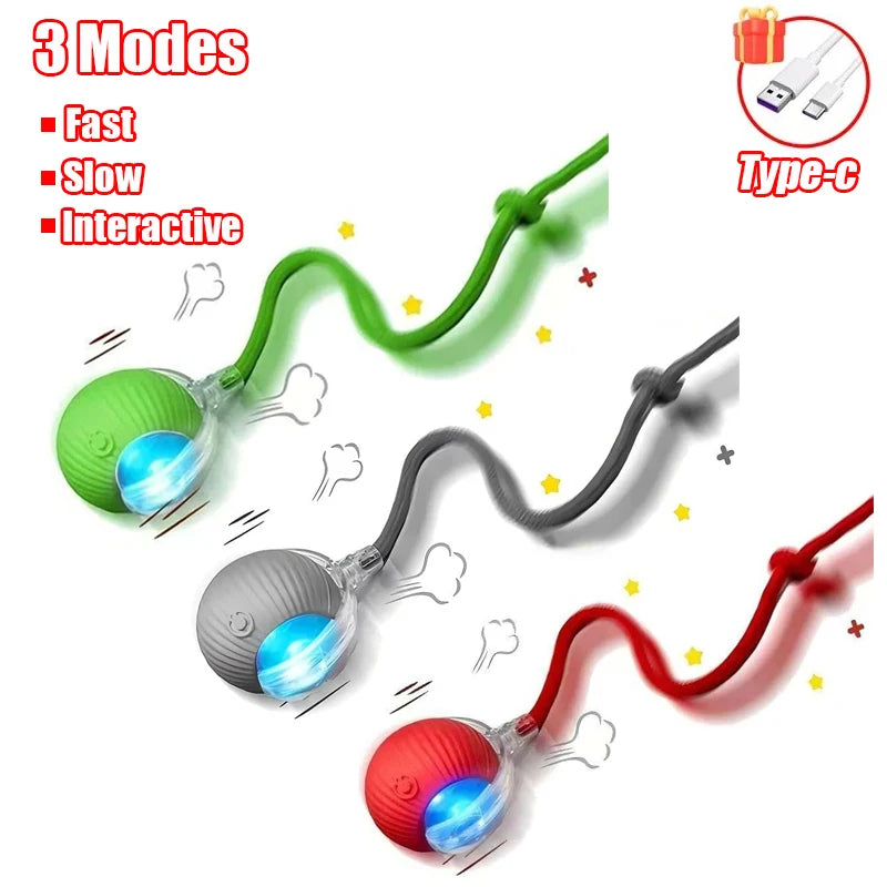 New Cat Interactive Ball Toy Automatic Rolling Ball Faux Tail Rechargeable Smart Pet Electric Toy Dog Cat Training Imitate Mouse