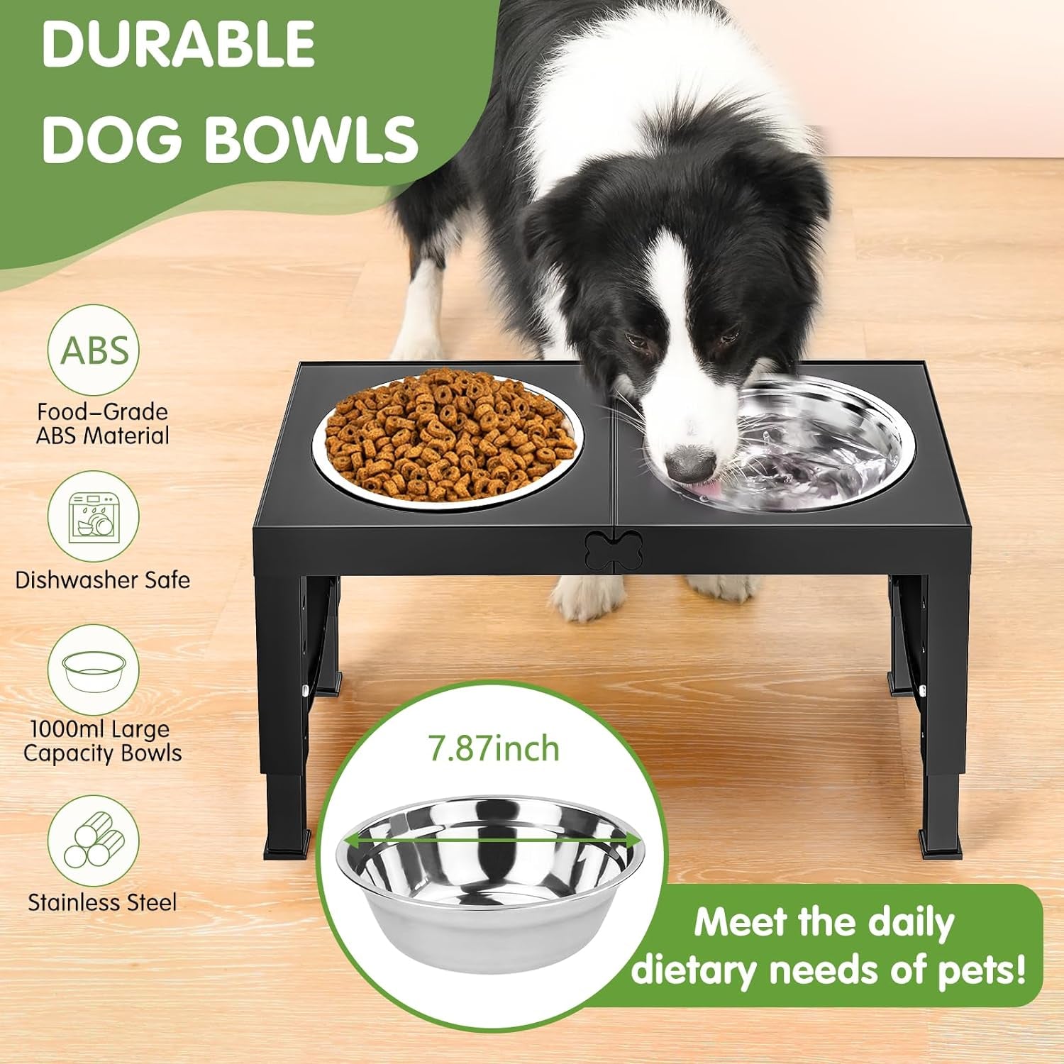 Elevated Dog Bowls Large Breed Raised Dogs Bowl Stand Large/Medium Sized Dog 1L Food Water Bowl Stands 5 Heights Adjustable 9/11/12/14In Black Pet Feeder Dish Station