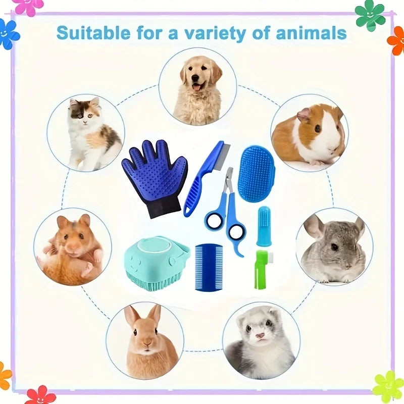 8 Pcs Pet Grooming Set, Hair Removal Comb for Dog, Flea Comb, Dog Shampoo Brush, Pet Nail Clippers, Dog Toothbrush Set