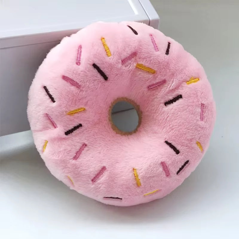 Soft Dog Donuts Plush Pet Dog Toys for Dogs Chew Toy Cute Puppy Squeaker Sound Toys Funny Puppy Small Medium Dog Interactive Toy