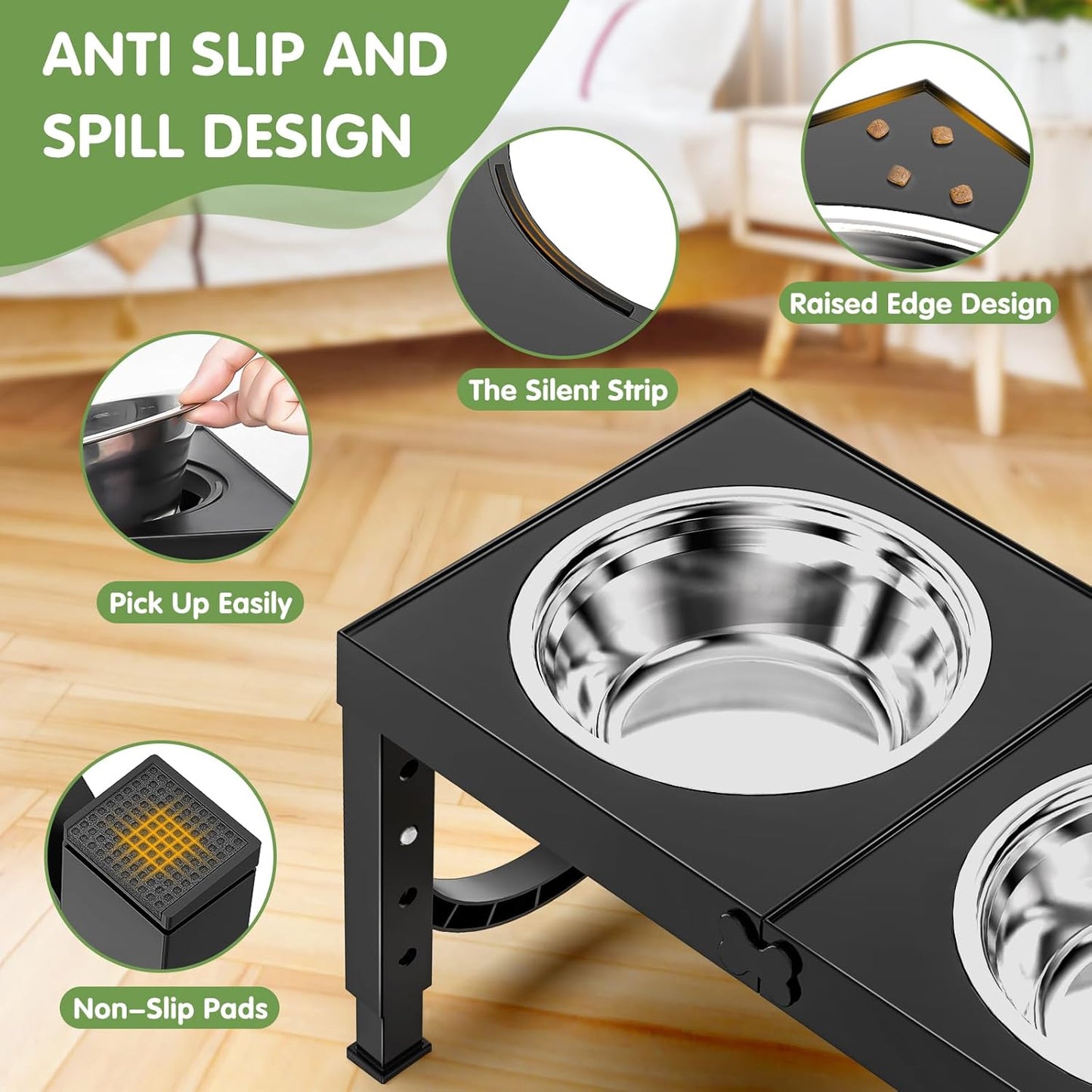 Elevated Dog Bowls Large Breed Raised Dogs Bowl Stand Large/Medium Sized Dog 1L Food Water Bowl Stands 5 Heights Adjustable 9/11/12/14In Black Pet Feeder Dish Station