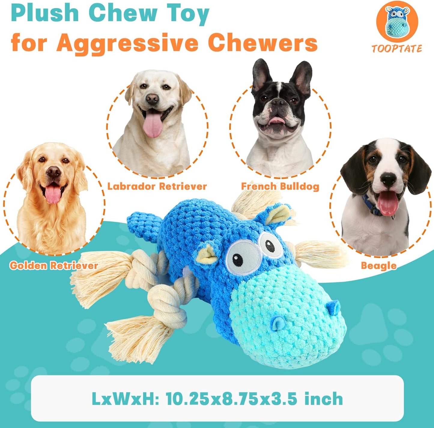 Dog Toys for Aggressive Chewers - Dog Toys to Keep Them Busy Squeaky Dog Toys for Large Dogs (Blue, Medium)