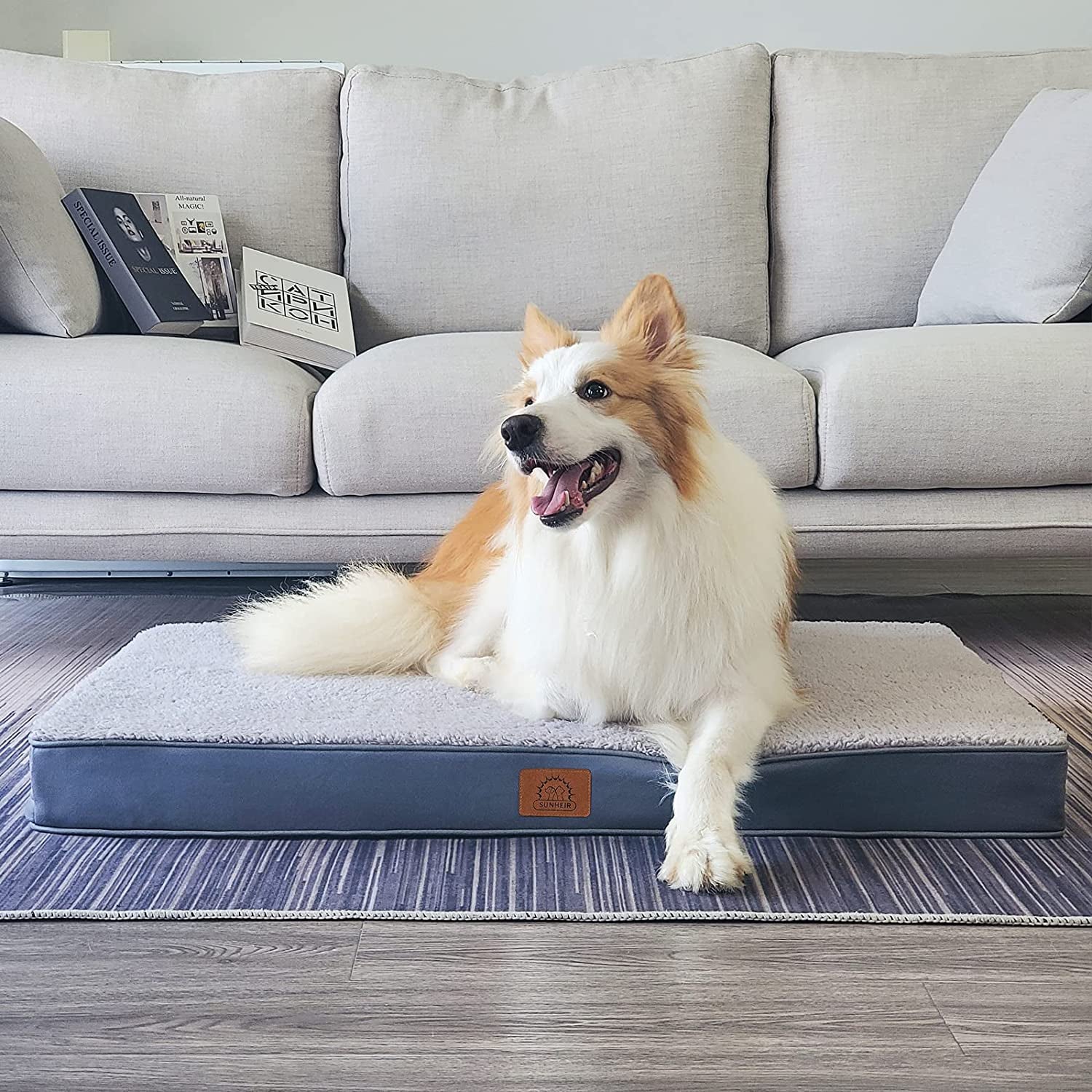 Orthopedic Dog Bed for Large Dogs - Big Waterproof Dog Crate Bed with Removable Washable Cover, Egg Crate Foam Support, Anti-Slip Bottom, Deluxe Plush Pet Bed Mat (Grey)