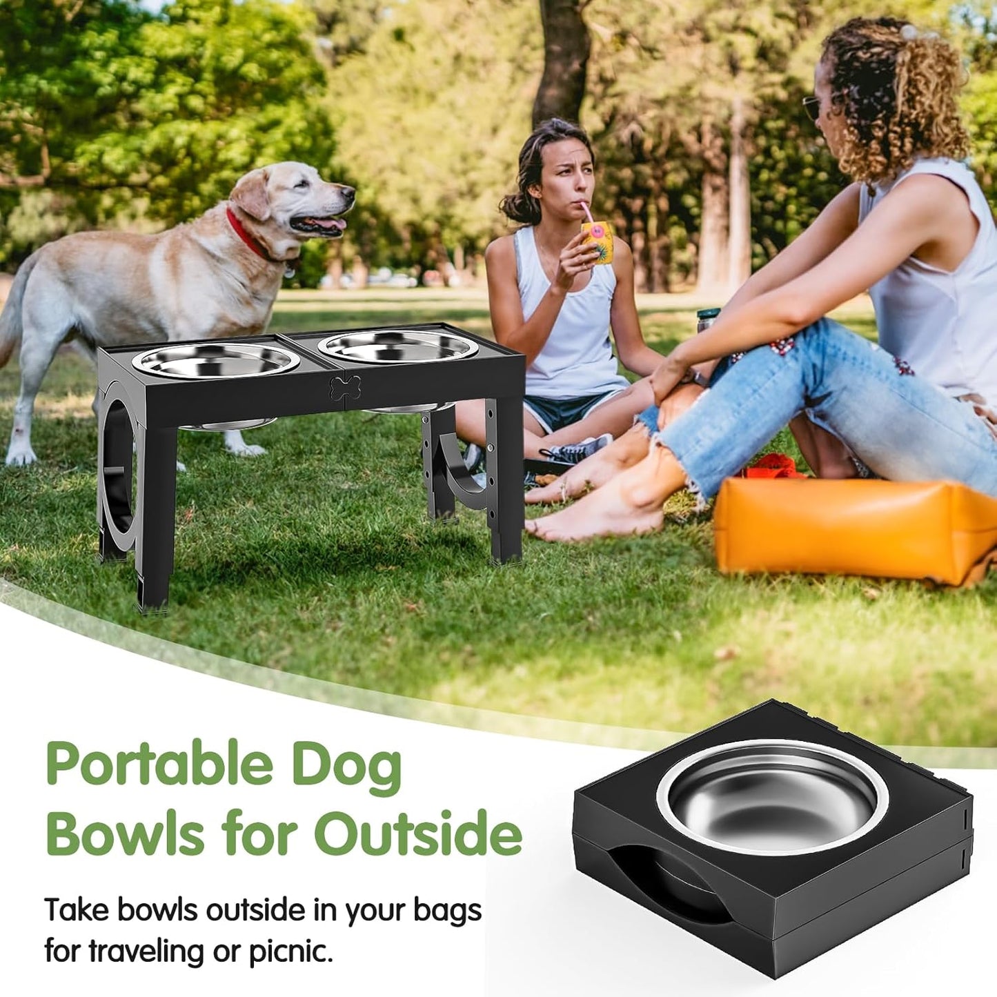 Elevated Dog Bowls Large Breed Raised Dogs Bowl Stand Large/Medium Sized Dog 1L Food Water Bowl Stands 5 Heights Adjustable 9/11/12/14In Black Pet Feeder Dish Station