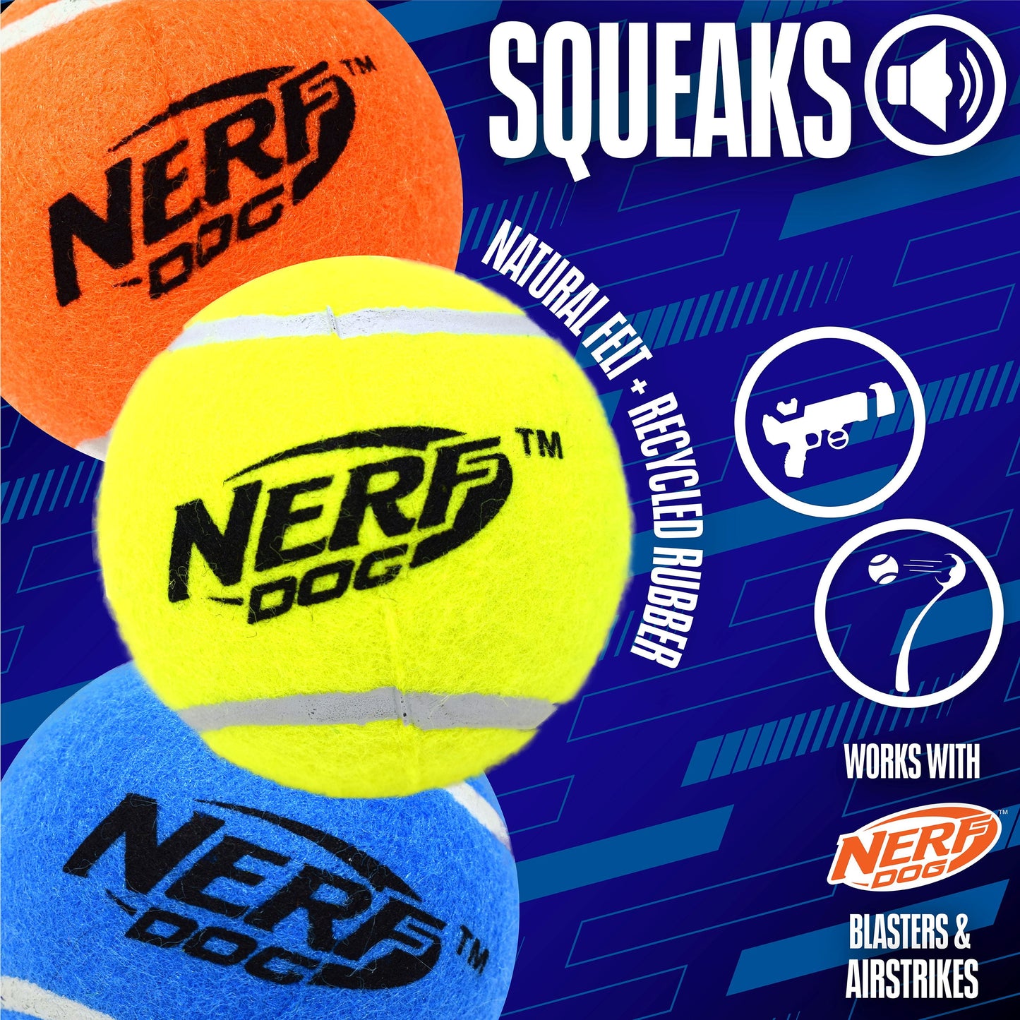 Squeak Tennis Ball Dog Toy, 2.5 Inch, 3 Pack