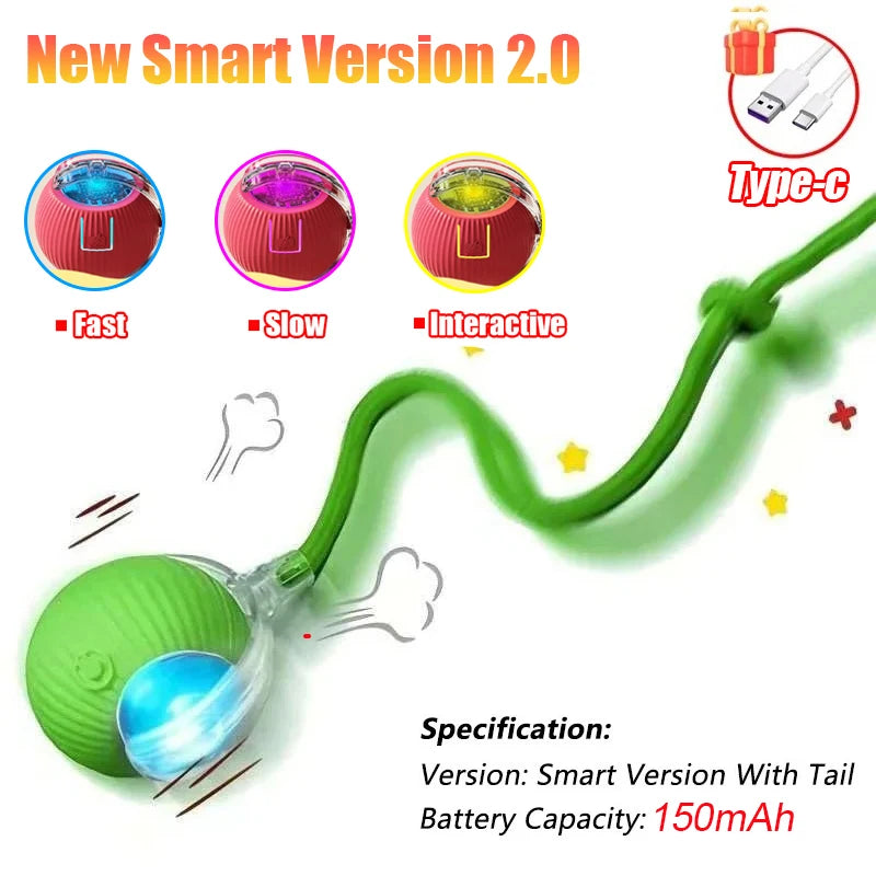 New Cat Interactive Ball Toy Automatic Rolling Ball Faux Tail Rechargeable Smart Pet Electric Toy Dog Cat Training Imitate Mouse