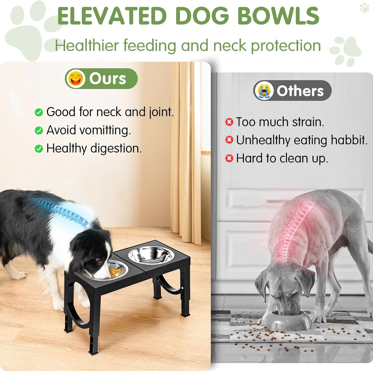 Elevated Dog Bowls Large Breed Raised Dogs Bowl Stand Large/Medium Sized Dog 1L Food Water Bowl Stands 5 Heights Adjustable 9/11/12/14In Black Pet Feeder Dish Station